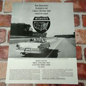 1961 Portland Cement - New Interstate Road System - Car Driving - Vtg PRINT AD